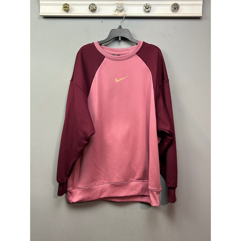 Nike Sweatshirt Womens Large Pink Burgundy CU5003-614 Dri-FIT Raglan Pullover